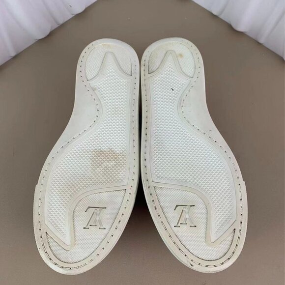 Louis Vuitton Pink Canvas Slip-On Sneakers With Leather Rosette Details & White - Picture 5 of 7